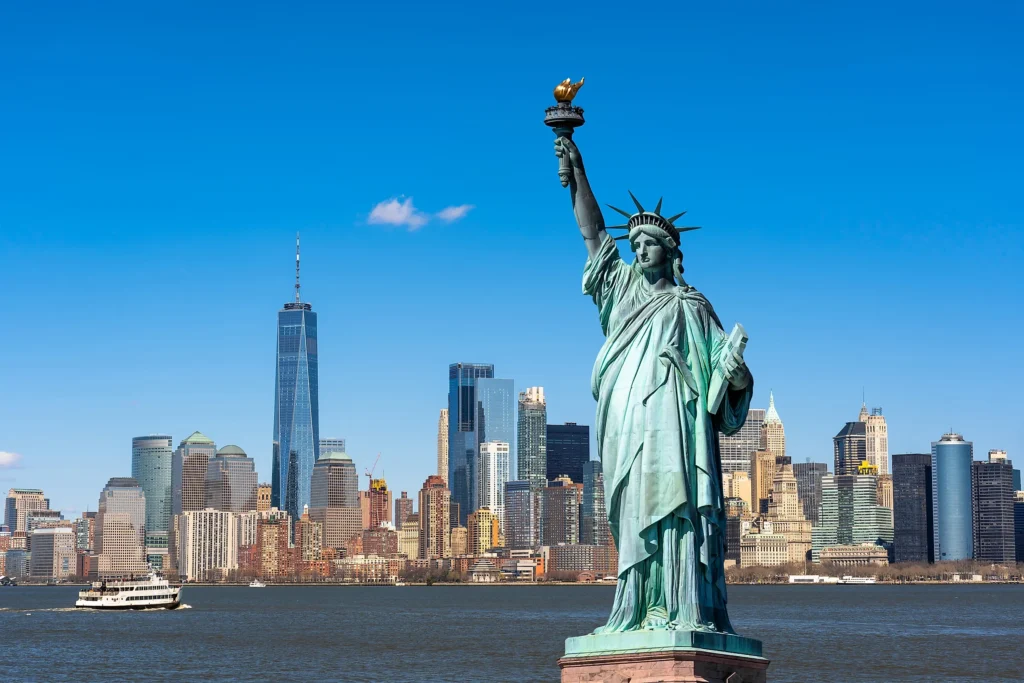 Statue of Liberty: An Iconic Symbol of Freedom and Democracy Standing Tall in New York Harbor”